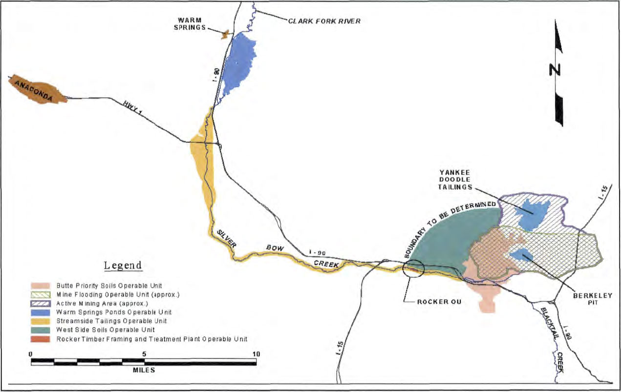 Superfund Operable Units in the greater Butte area. Map from the EPA Record of Decision (ROD) for the Butte/Silver Bow Creek Superfund Site (2006).