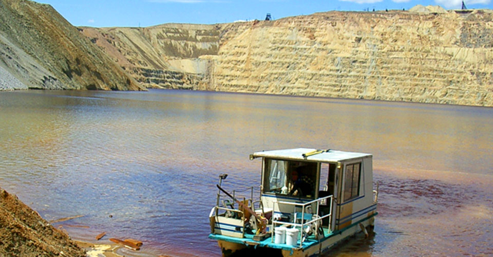 Due to safety concerns related to landslides (or sloughs) along the Pit rim, the Montana Bureau of Mines and Geology has not taken this research boat out on the Pit lake for water quality sampling since 2012.