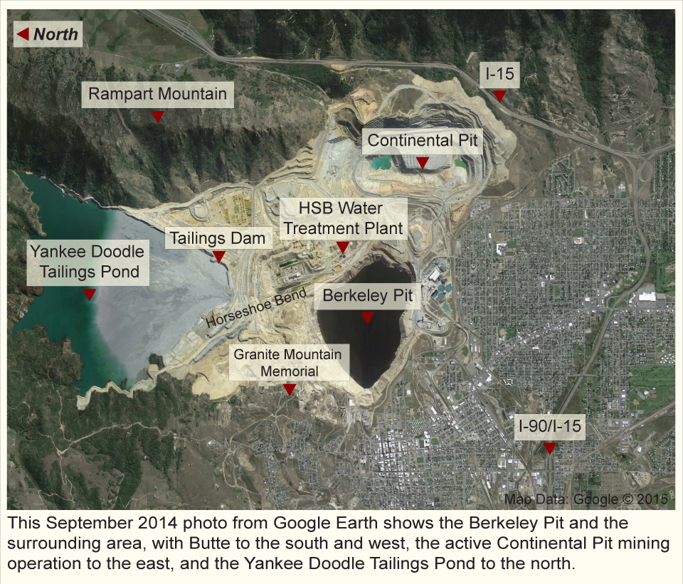 This September 2014 photo from Google Earth shows the Berkeley Pit and the surrounding area.